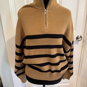 Thread & Supply Women's Tan and Black Striped Turtleneck Sweater